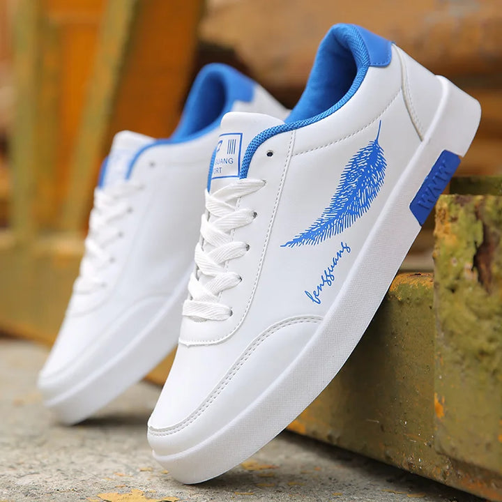 Designer Autumn Shoes White Mens Sneakers Feather Print Men Leather Shoe