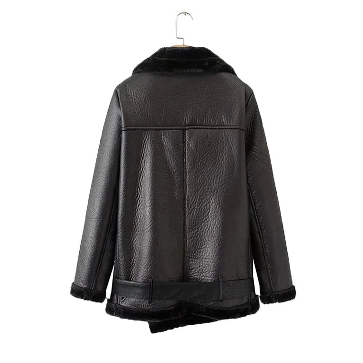 Ailegogo Winter Coats Women Thickness Faux Leather Fur Sheepskin Female