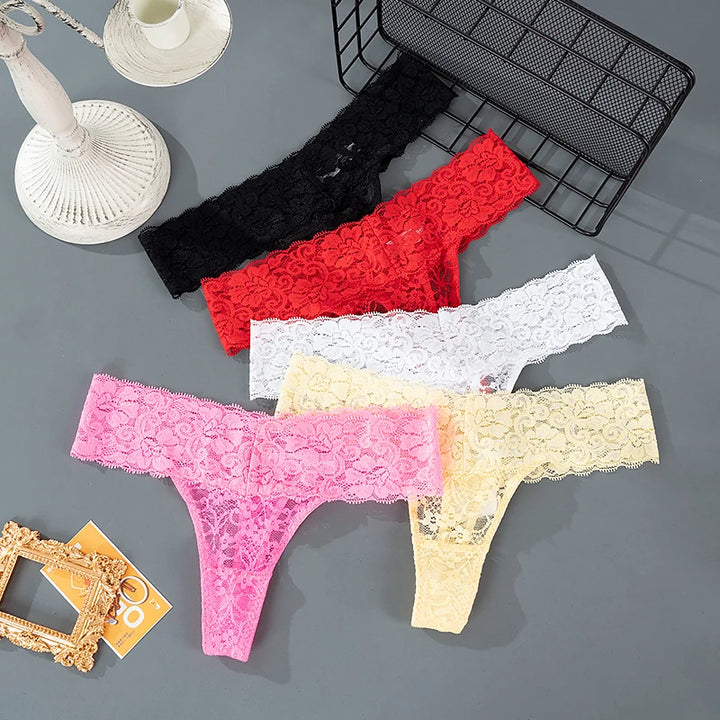 3PCS Lace Floral Women Panties Low Waist Breathable Briefs Female