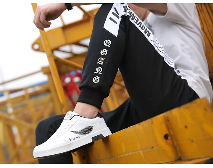 Designer Autumn Shoes White Mens Sneakers Feather Print Men Leather Shoe