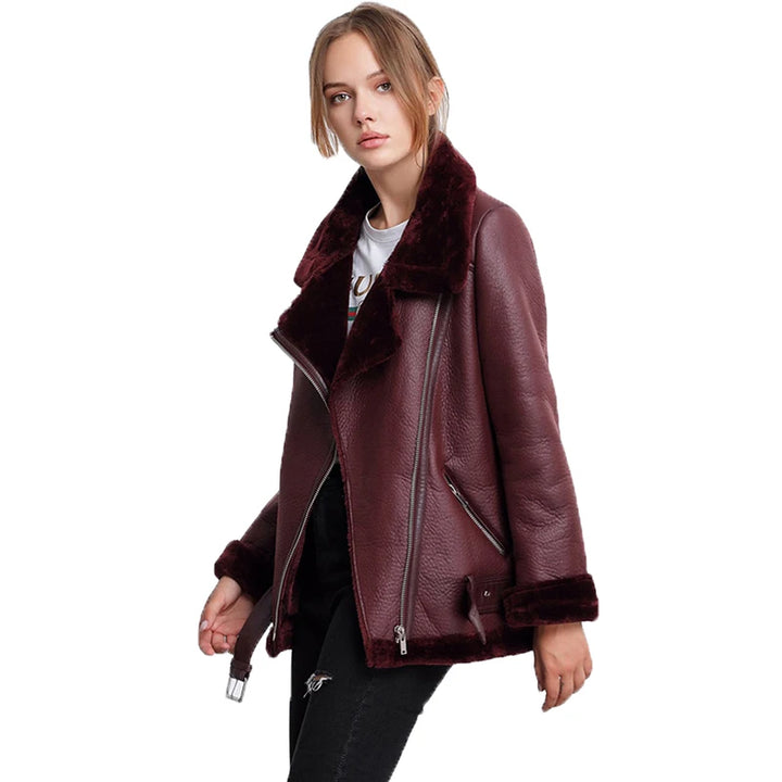 Ailegogo Winter Coats Women Thickness Faux Leather Fur Sheepskin Female