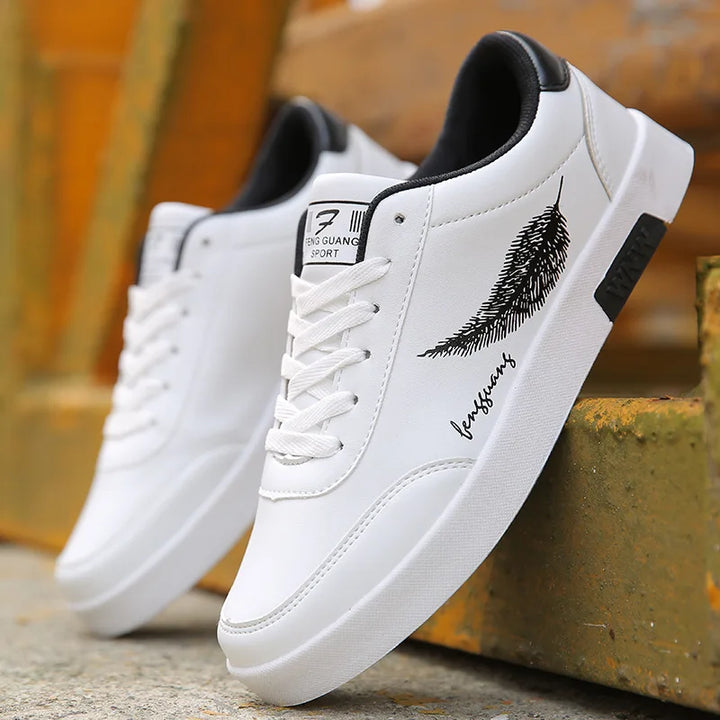 Designer Autumn Shoes White Mens Sneakers Feather Print Men Leather Shoe