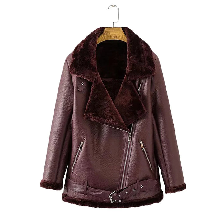 Ailegogo Winter Coats Women Thickness Faux Leather Fur Sheepskin Female