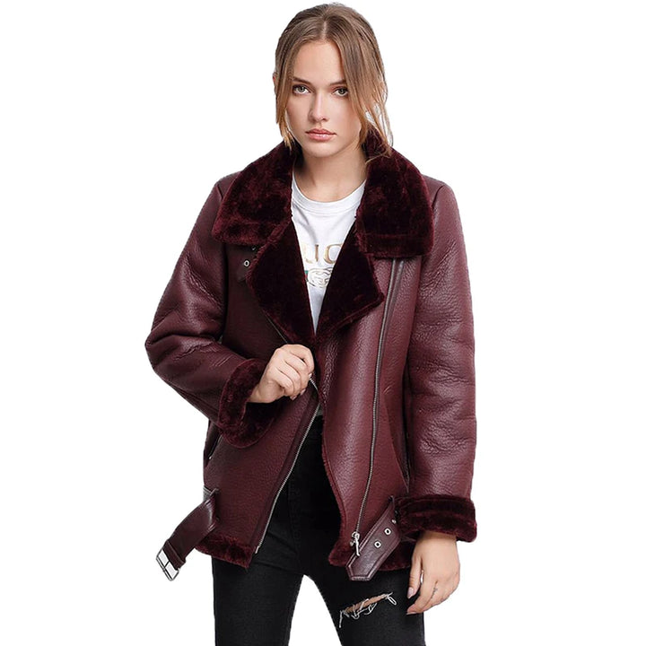 Ailegogo Winter Coats Women Thickness Faux Leather Fur Sheepskin Female