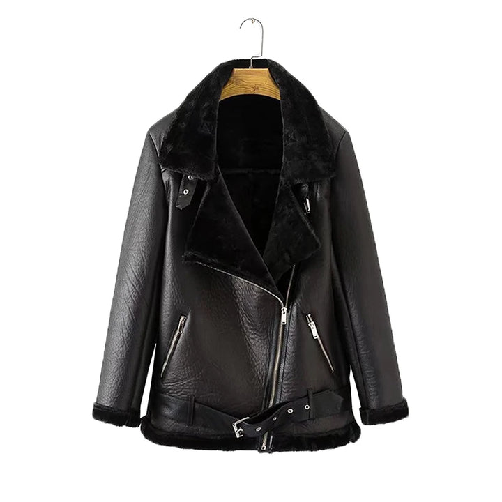 Ailegogo Winter Coats Women Thickness Faux Leather Fur Sheepskin Female