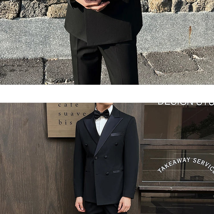 Man Elegant Black Double-Breasted Suit with Vest: Perfect for Formal Events