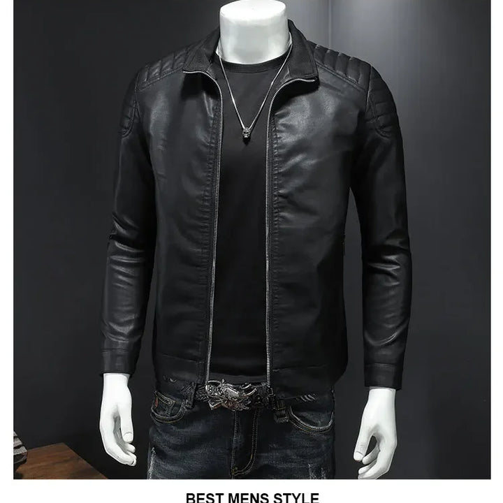 Men standing collar Jacke, leather motorcycle jacket men