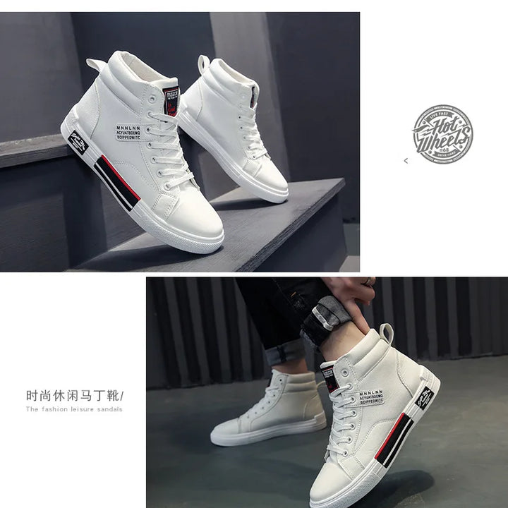 Plush White Shoes For Men Winter High Top Leather Sneakers Male Waterproof