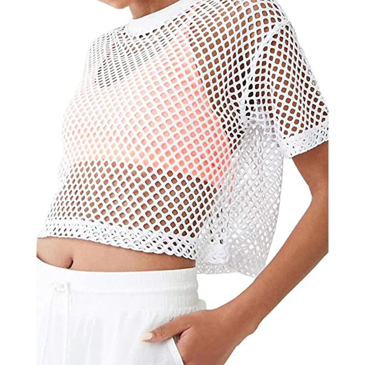 Fashion Lady Fishnet Transparent Crop Tops T-shirt For Women