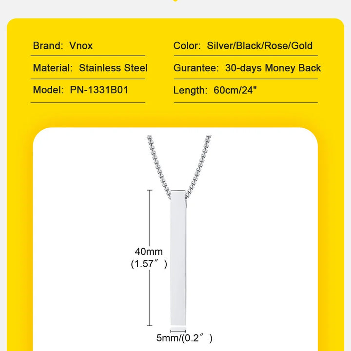 Vnox 3D Vertical Bar Necklaces for Men, Layering Stainless Steel Geometric