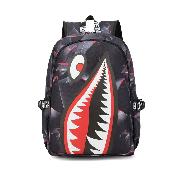 Designer shark mouth school backpacks college student girl boys waterproof