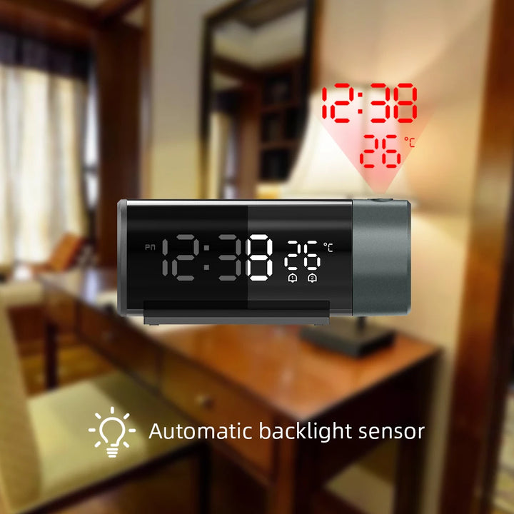 Digital Projection Alarm Clock With Temperature 180°Rotation USB Electronic