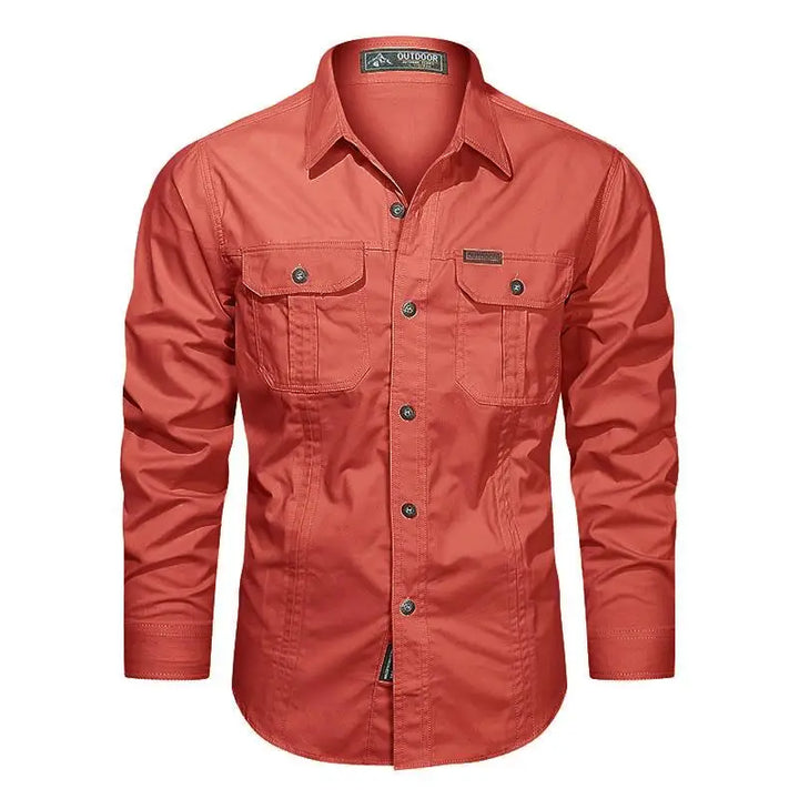 2024 Spring Cotton Cargo Shirt for Men Long Sleeve Multi-Pocket Shirts Outdoor