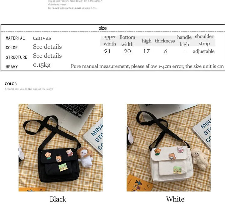 Crossbody Bags Women Canvas Flap-bag Kawaii Harajuku All-match Students Casual