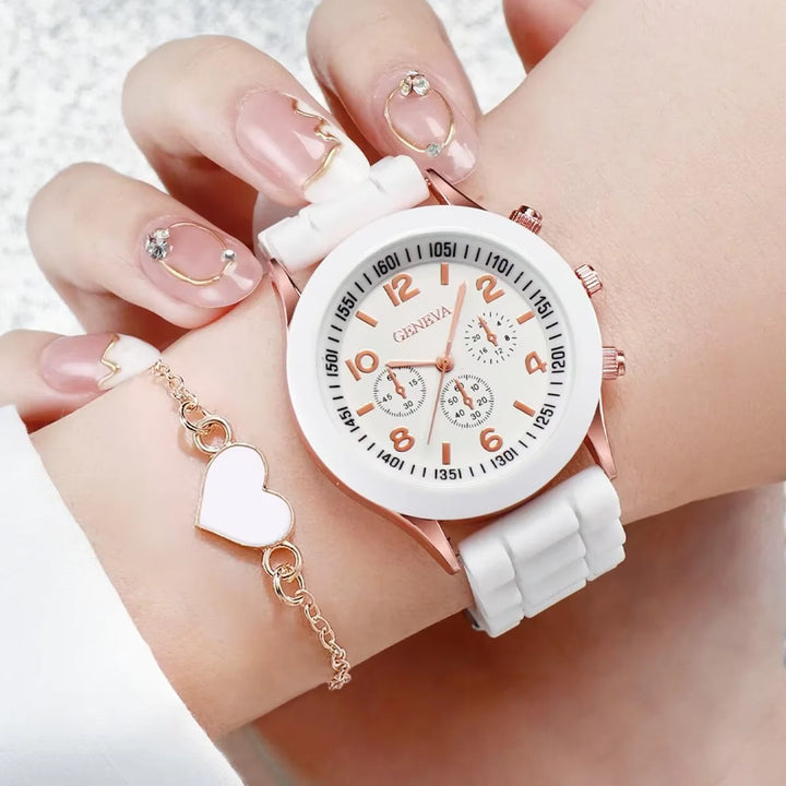 5/6PCS Women Watches Fashion Silicone Band Women