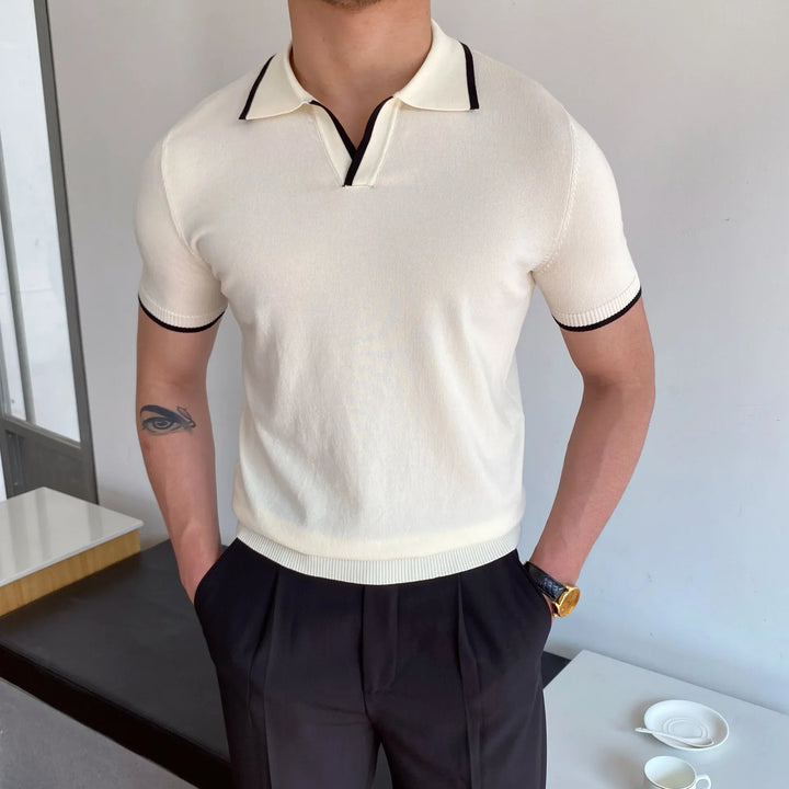 Men's Polo Shirt Elbow-Sleeved T-shirt Fashion Polo Collar Slim-Fit Men