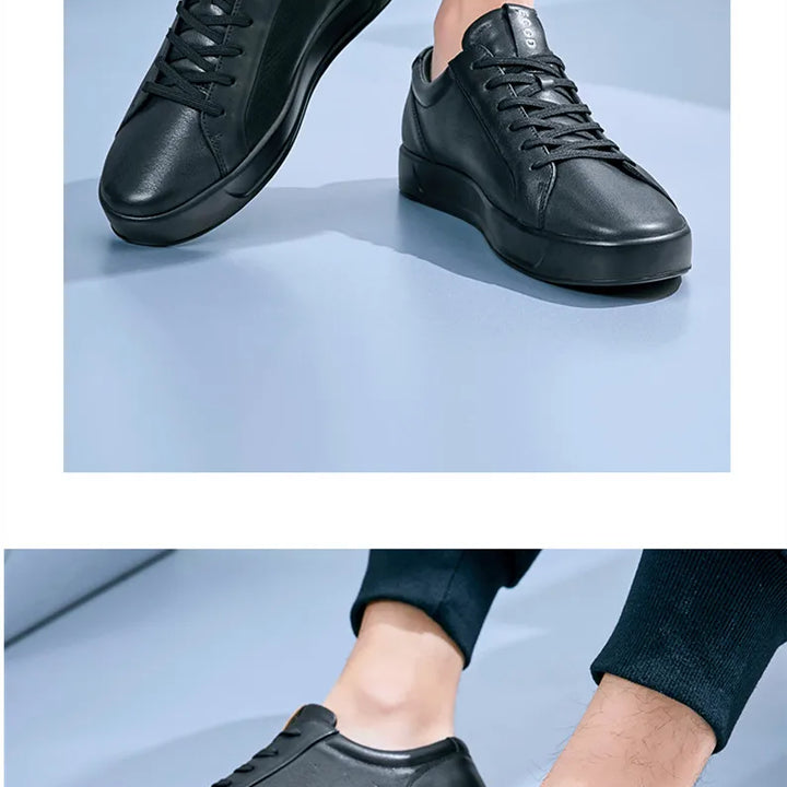 Spring Summer Flat Genuine Leather Mens Casual Shoes Soft  Black Fashion Male