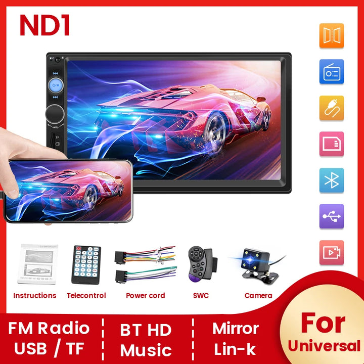 Navifly ND1 2 din Car Radio 7" HD Touch Screen Autoradio Multimedia Player Universal Car Stereo MP5 Player BT SWC TF FM Camera