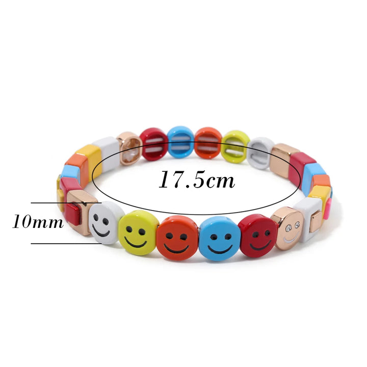 2025 Spring Rainbow Beaded Enamel Bangle For Women Colorful Beads Elastic Bracelets