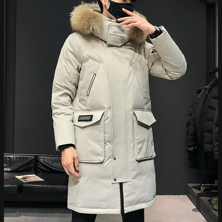 Winter Large Collar Men's Parka Down Jacket 2025 Men's Mid Length