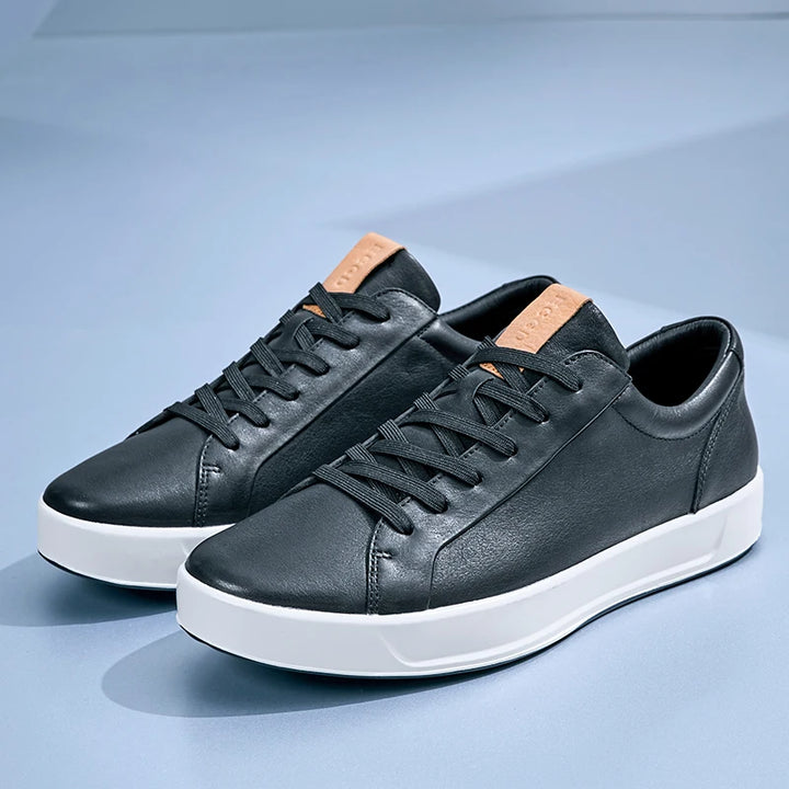 Spring Summer Flat Genuine Leather Mens Casual Shoes Soft  Black Fashion Male