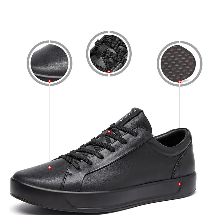 Spring Summer Flat Genuine Leather Mens Casual Shoes Soft  Black Fashion Male