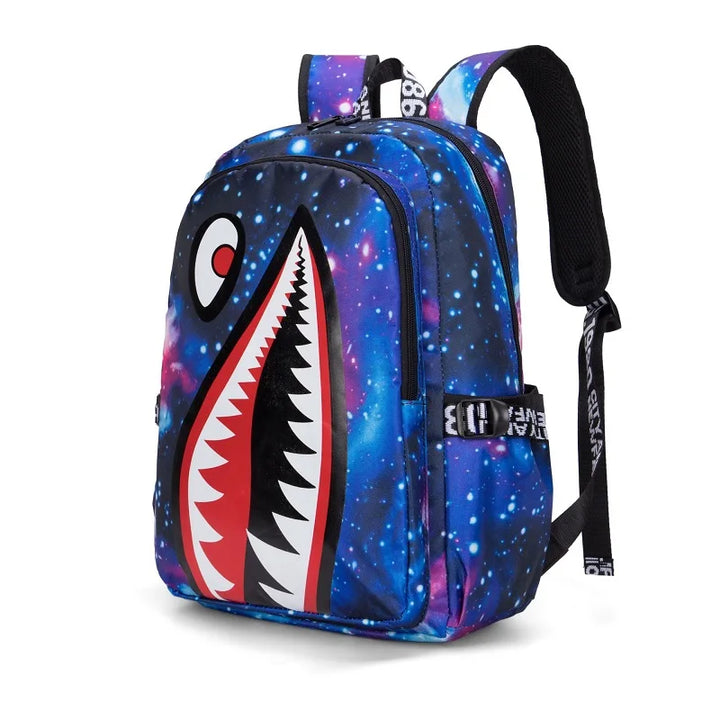 Designer shark mouth school backpacks college student girl boys waterproof