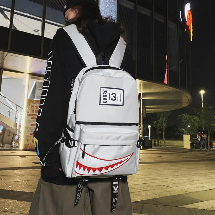 Designer shark mouth school backpacks college student girl boys waterproof