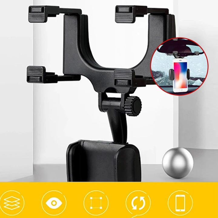 360° Car Mirror Telescopic Smart Phone Holder Mount Mobile Support