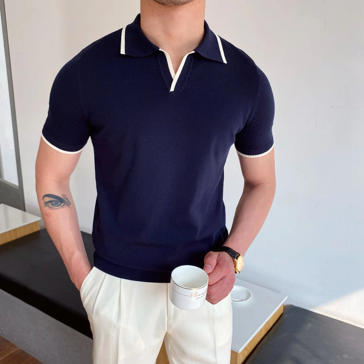 Men's Polo Shirt Elbow-Sleeved T-shirt Fashion Polo Collar Slim-Fit Men