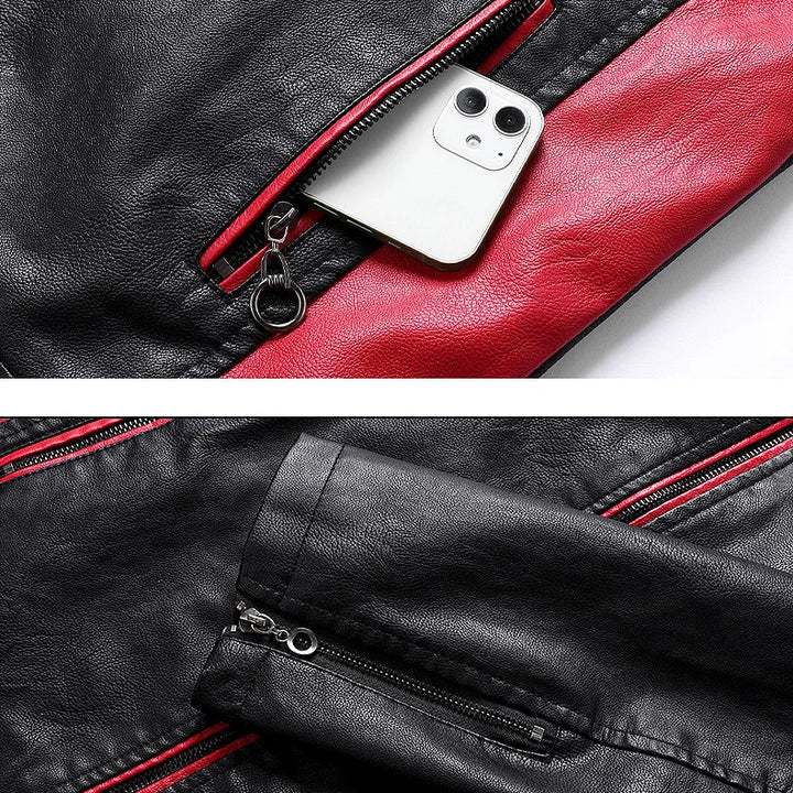 Men Slim Stand Collar Moto Leather Jackets Fit PU Leather Coats High