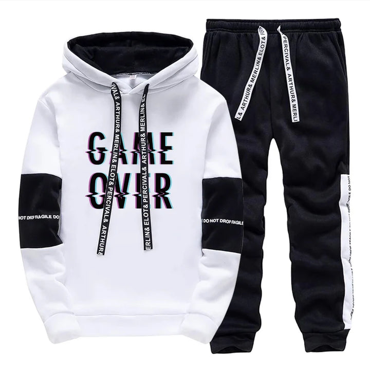 Tracksuit Men's Print Casual Hooded Sweatshirts 2 Piece Set Gym