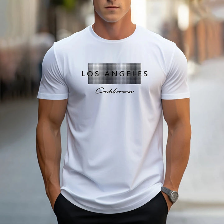 Stylish Los Angeles Letter Print T-Shirt Clothing 2025 Summer Men's Clothes Casual