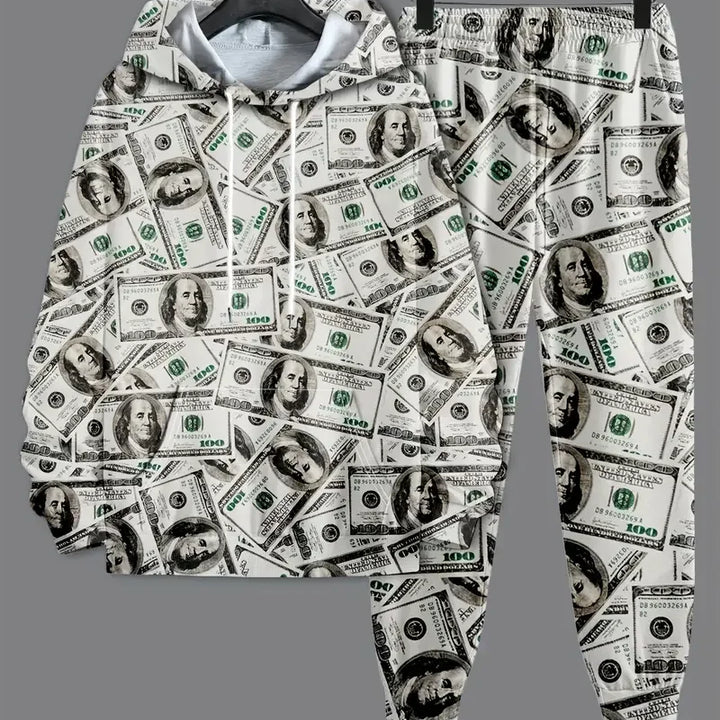 Dollar Pattern Printed Top Two Piece Men's Hooded