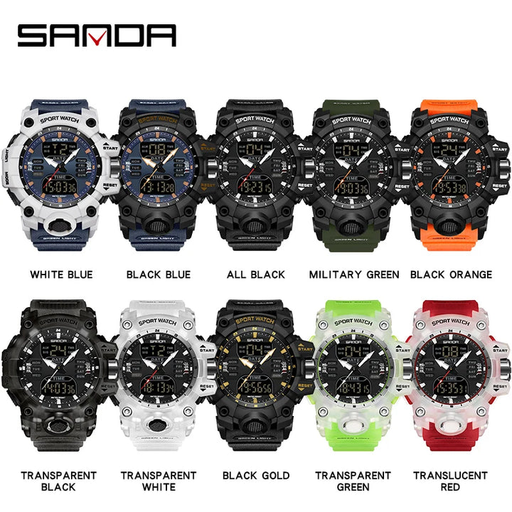 SANDA Luxury G Style Men's Electronic Watch Outdoor Sports LED Analog