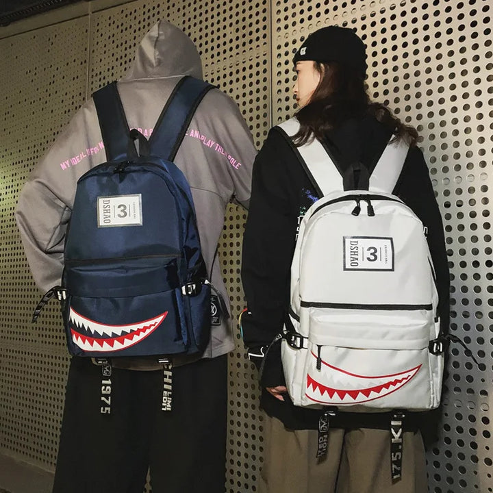 Designer shark mouth school backpacks college student girl boys waterproof