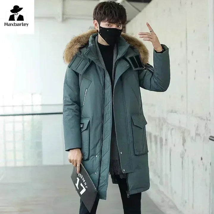 Winter Large Collar Men's Parka Down Jacket 2025 Men's Mid Length