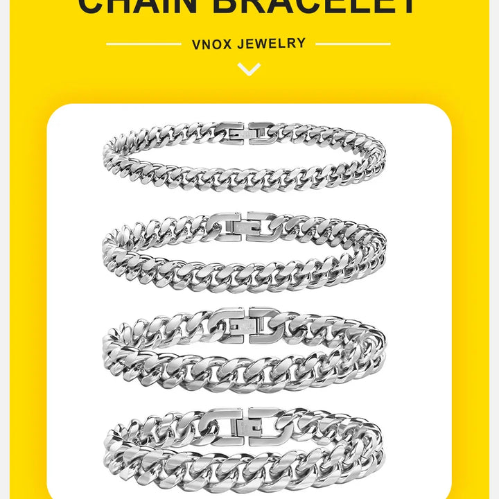 Vnox Cuban Chain Bracelets for Men Women, Solid Stainless Steel Curb