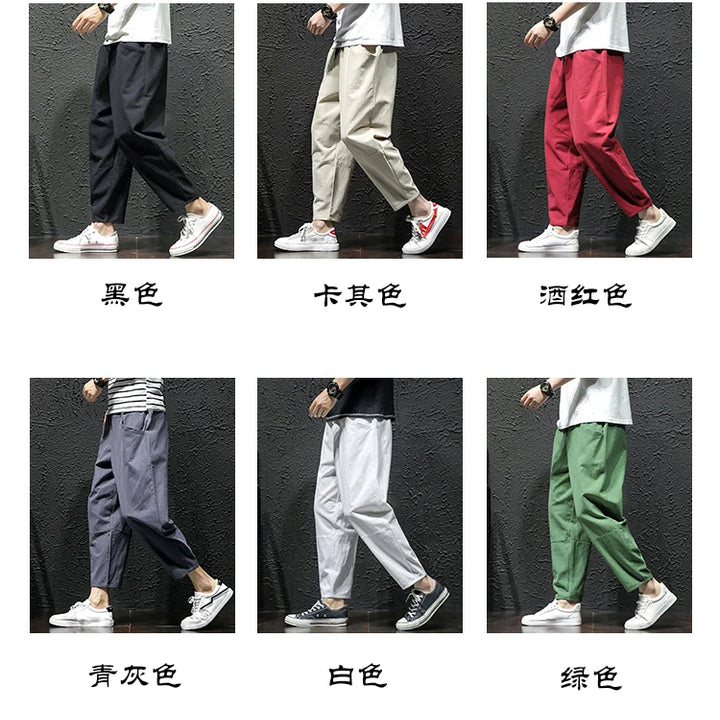 100% Cotton Ankle Length Pants Summer Casual Pants Man Trendy