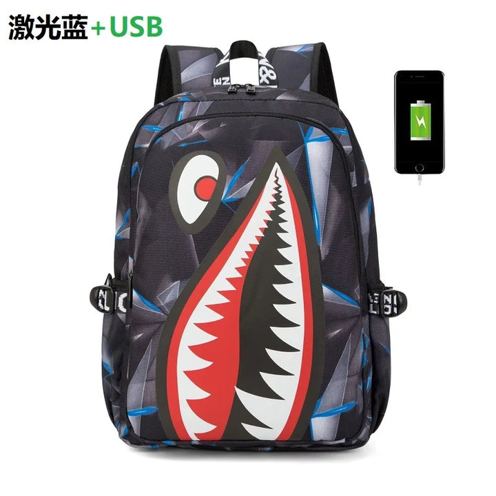 Designer shark mouth school backpacks college student girl boys waterproof