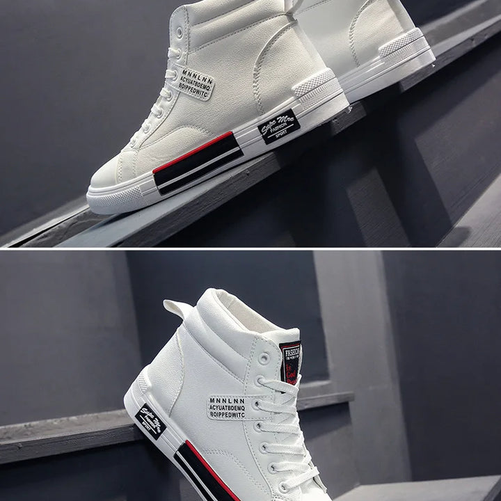 Plush White Shoes For Men Winter High Top Leather Sneakers Male Waterproof