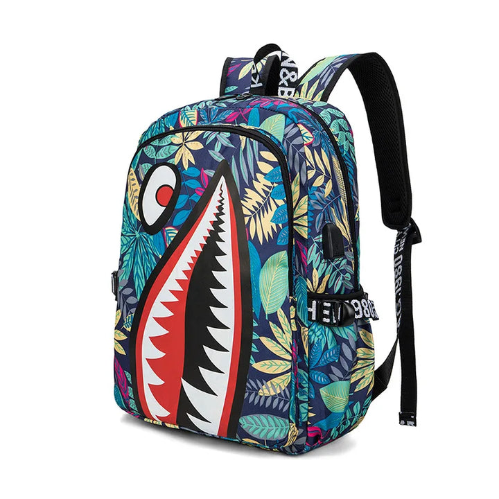 Designer shark mouth school backpacks college student girl boys waterproof