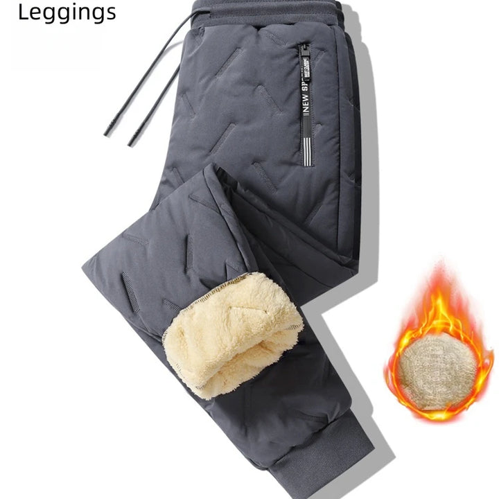 UETEEY Winter Fleece Pants Men Lambswool Thicken Warm Waterproof