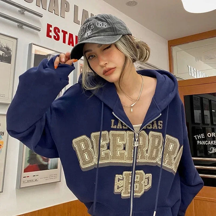 Letter Printing Hoodies Women High Street LooseSimple Sweatshirts Vintage