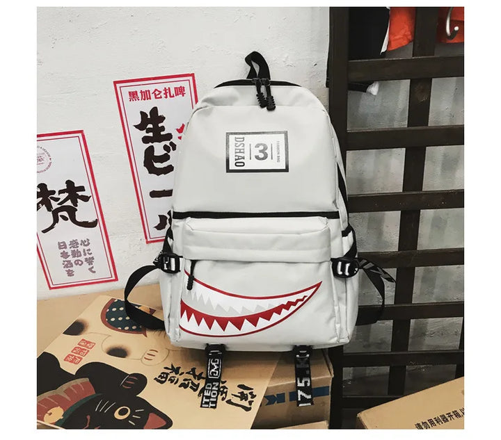 Designer shark mouth school backpacks college student girl boys waterproof