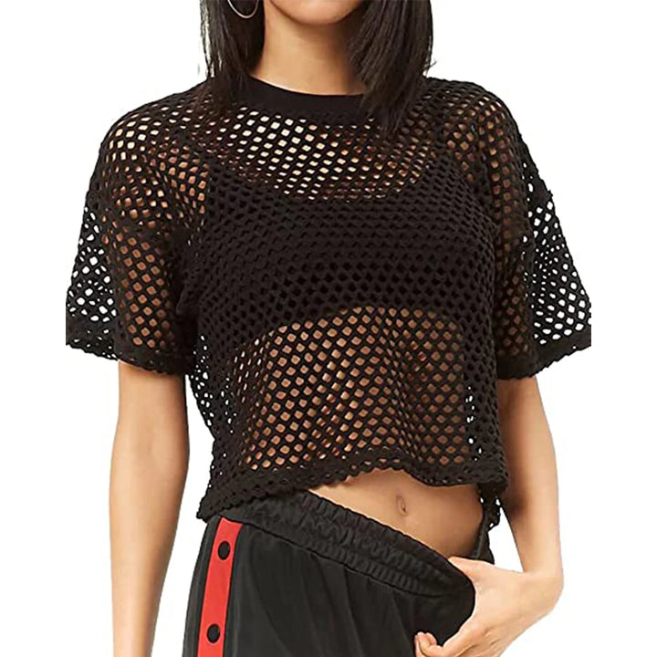 Fashion Lady Fishnet Transparent Crop Tops T-shirt For Women