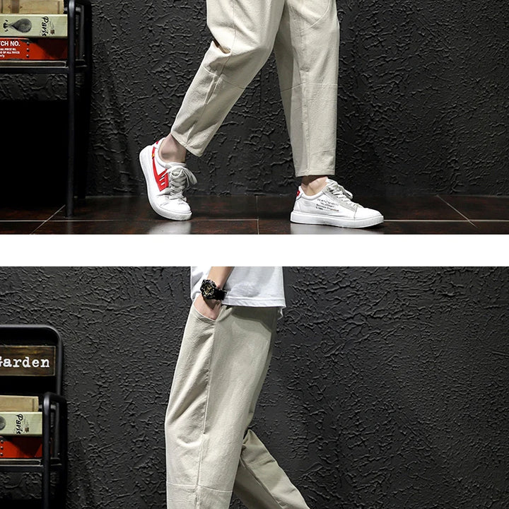 100% Cotton Ankle Length Pants Summer Casual Pants Man Trendy