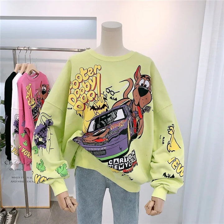 Letter Printing Sweatshirt Women High Street Cartoon Puppy Car Clothes