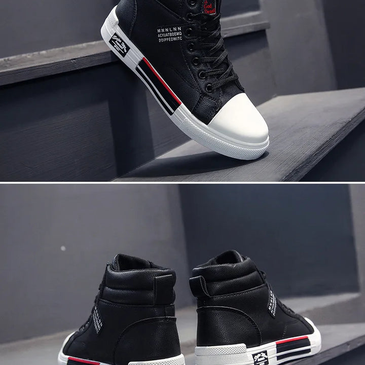 Plush White Shoes For Men Winter High Top Leather Sneakers Male Waterproof