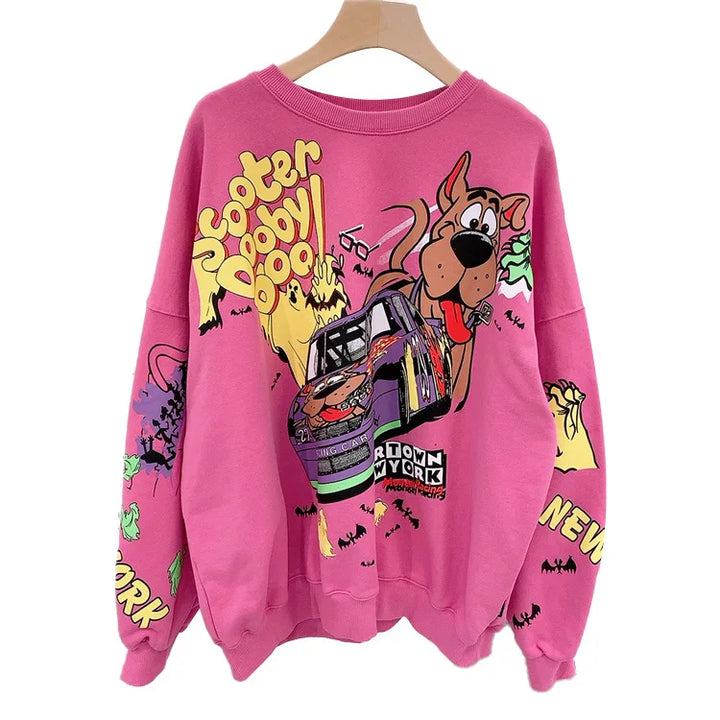 Letter Printing Sweatshirt Women High Street Cartoon Puppy Car Clothes